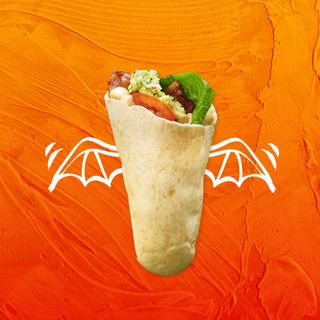 An Old El Paso tortilla pocket with cartoon bat wings for Halloween